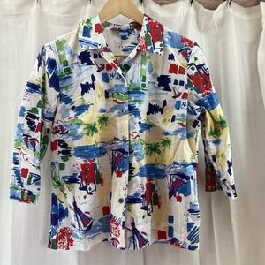 KORET PETITE  Women's‎ Nautical Blouse 3/4 Sleeve Small Petite SP